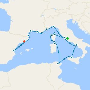 France, Italy, Tunisia, Monaco & Spain from Civitavecchia (Rome) with 1nt Stay 