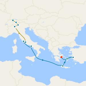 Swiss & Italian Rail Adventure inc. Bernina Express Train & Lake Como with Mediterranean with Greek Isles & Turkey from Rome