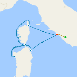 Corsica & Sardinia from Rome with 1nt Stay.