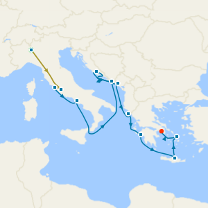 Swiss Alps, Bernina Red Train and Adriatic & Aegean from Rome to Athens with Milan and Rome Stays