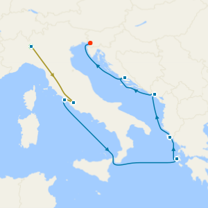 Swiss Alps, Bernina Red Train and Greece & Adriatic from Civitavecchia with Milan and Rome Stays