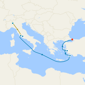 Swiss Alps, Bernina Red Train and Istanbul & Greek Islands from Civitavecchia with Milan and Rome Stays