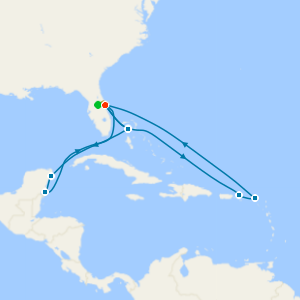 Eastern & Western Caribbean Adventure from Orlando with 7nt Stay and Car Hire