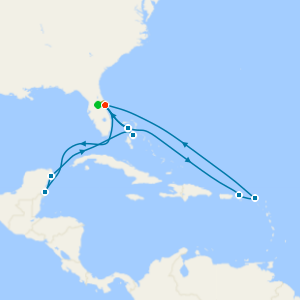 Eastern & Western Caribbean Adventure from Orlando with 7nt Stay and Car Hire