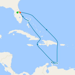 Southern Caribbean from Port Canaveral with 7nt Orlando Stay and Car Hire