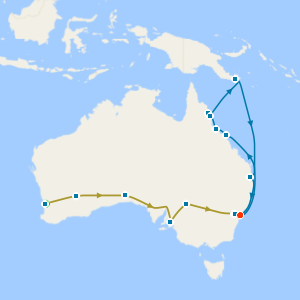 Indian Pacific Rail from Perth to Sydney, East Coast Australia & Papua New Guinea with Stay