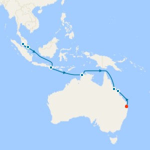 Singapore Stay, Malaysia, Bali & Australia to Brisbane 