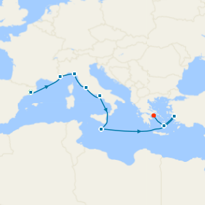 Italy, France & Greece from Barcelona with 1nt Stay