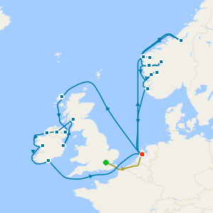 No Fly Cruise: Norwegian Fjords, Ireland & Cliffs of Moher from Amsterdam with 1nt Stay