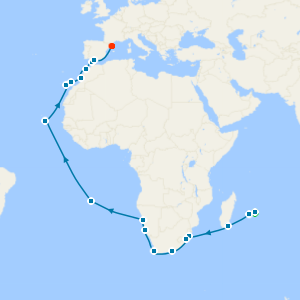Mauritius Stay, Reunion, South Africa & Casablanca to Barcelona