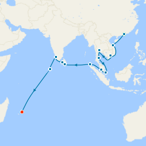 Vietnam, Thailand, Malaysia, Sri Lanka & India from Hong Kong to Mauritius with Stays