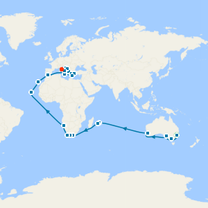 Sydney Stay, Hunter Valley Vineyards, Indian Ocean, Africa & Med to Rome 