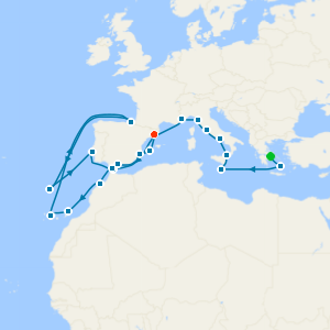 An Extended Journey Across Three Seas, from the Aegean to the Atlantic from Athens to Barcelona