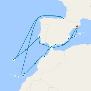 An Extended Journey of Atlantic Crossings & Southern Light from Barcelona with Stay