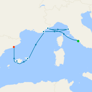 A Journey of Riviera Glamour & Island Serenity from Civitavecchia (Rome) to Barcelona