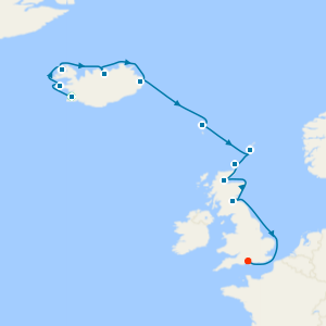 Arctic Ice & Scottish Gems from Reykjavik to London (Southampton) with Golden Circle & Blue Lagoon Experience