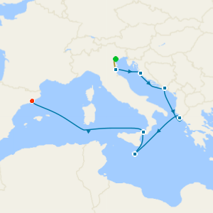Western Mediterranean cruise from Ravenna with Venice and Barcelona Stays