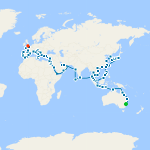 Kangaroo Route from Sydney to London (Southampton)