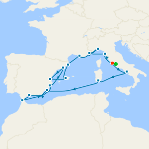 An Extended Journey of Shifting Cultures & Coastal Continuity from Rome to Barcelona with Stays 