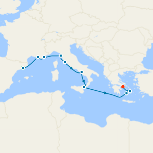 Greek Isles & Western Med Fly Cruise from Barcelona to Athens with Two Night Stay