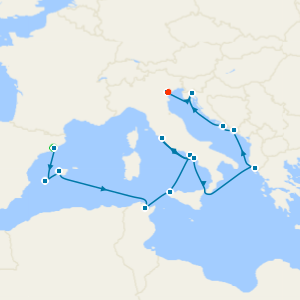 Southern Mediterranean Shores Fly Cruise from Barcelona to Venice with Stays 