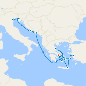 Greek Splendour & Timeless Piazzas Fly Cruise from to Piraeus (Athens) with Venice Island Stay