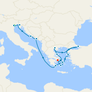 Greek Splendour & Timeless Piazzas Fly Cruise from to Piraeus (Athens) with Venice Island Stay