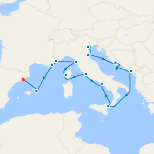 Adriatic Heritage to Mediterranean Rivieras Fly Cruise to Barcelona with Venice Island Stay
