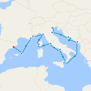 Adriatic Heritage to Mediterranean Rivieras Fly Cruise to Barcelona with Venice Island Stay