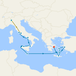 Swiss Alps, Bernina Red Train and Mediterranean with Greek Isles & Turkey with Milan and Rome Stays