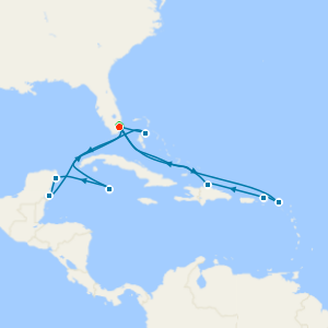 Bahamas, Mexico, Tortola & St. Maarten with a 2 night pre-cruise stay in Miami Beach