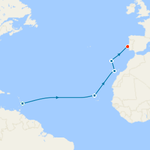 Atlantic Eastbound Fly Cruise from Barbados to Lisbon with Pre and Post Stays 