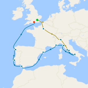 No-Fly Swiss Alps, Bernina Red Train & Western Mediterranean Cruise with Paris, Milan and Rome Stays