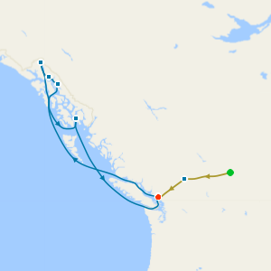 Rocky Mountaineer from Banff to Vancouver and Alaska with Inside Passage from Vancouver