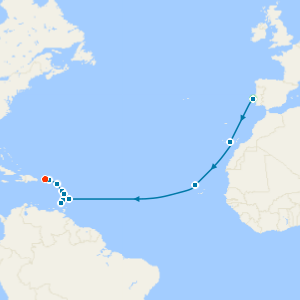 Atlantic Westbound and Southern Caribbean with 2 night pre and post cruise stays in Lisbon and San Juan