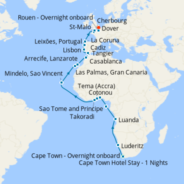 Africa's West Coast, Spain & France From Cape Town - Fly Cruise