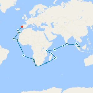 World Cruise: Southeast Asia, Indian Ocean to Europe with Three Night Singapore City Stay