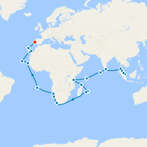 World Cruise: Southeast Asia, Indian Ocean to Europe with Singapore and Lisbon City Stays 