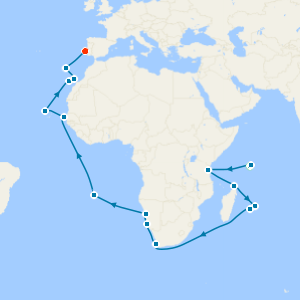 World Cruise: Indian Ocean & Atlantic Islands with Five Nights Pre Seychelles and Two Nights Post Lisbon Stays 