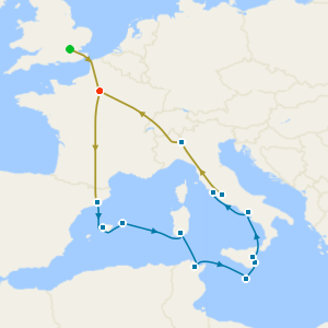 No-Fly Swiss Alps, Bernina Red Train & Mediterranean Explorer Cruise with Paris, Barcelona, Milan and Rome Stays