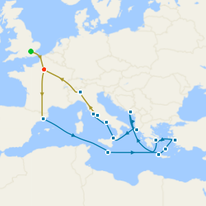 No-Fly Swiss Alps, Bernina Red Train & Greek Isles Explorer Cruise with Paris, Barcelona, Rome and Milan Stays