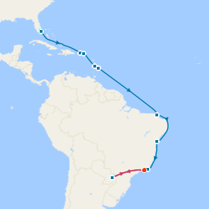 Caribbean & South America with Miami Beach, Rio de Janeiro and Iguazu Falls Stays