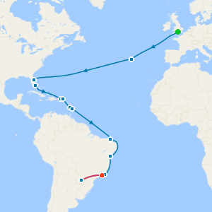 Southampton to the Caribbean & South America with Rio de Janeiro and Iguazu Falls Stays