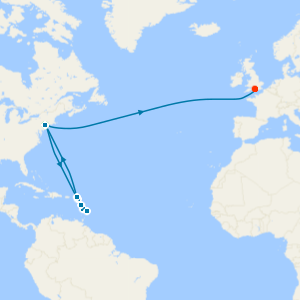 Transatlantic Crossing & Eastern Caribbean from New York to Southampton with a 2 night pre-cruise stay