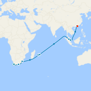 Cape Town, South Africa, Reunion, Mauritius and Southeast Asia to Hong Kong with Stays