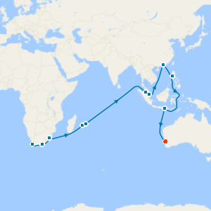 Cape Town, Mauritius, Southeast Asia, Hong Kong and Bali to Perth with Stays