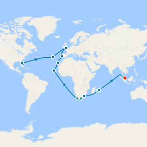 Portugal, Canary Islands, South Africa & Malaysia from Miami to Singapore with Stays