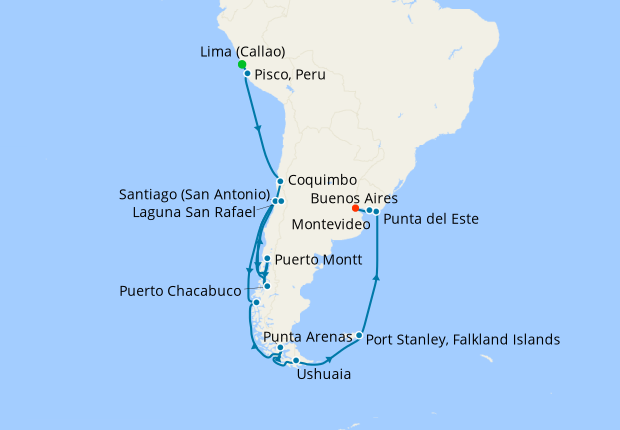 South America Luxury Cruise - Lima (Callao) to Buenos Aires on Dec 20, 2023