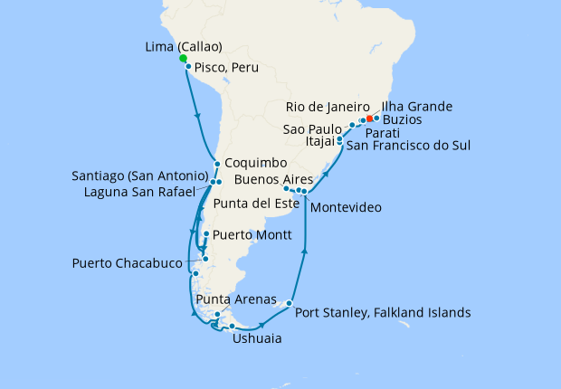 South America Luxury Cruise - Lima (Callao) to Buenos Aires on Dec 20, 2023