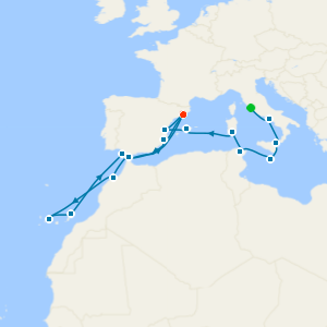 An Extended Journey to Castaway Canaries, Cadiz and Casablanca from Civitavecchia (Rome)